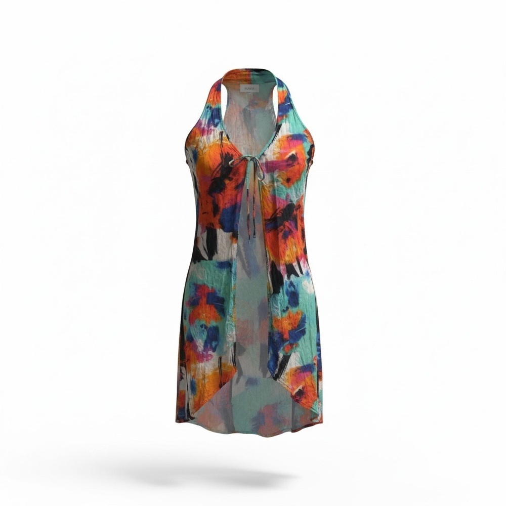 La Blanca Sheer Floral Swim Cover Up Dress Tie Front Sleeveless Beach Women’s OS